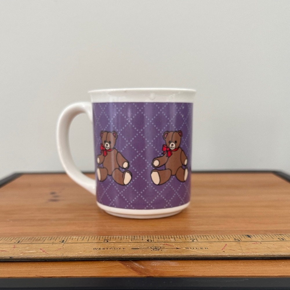 Vintage Purple Mug with Teddy Bear Design